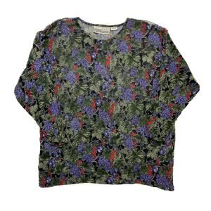 New Options By Kate Geddes Vintage Sheer Berry Print Blouse Floral Multicolor